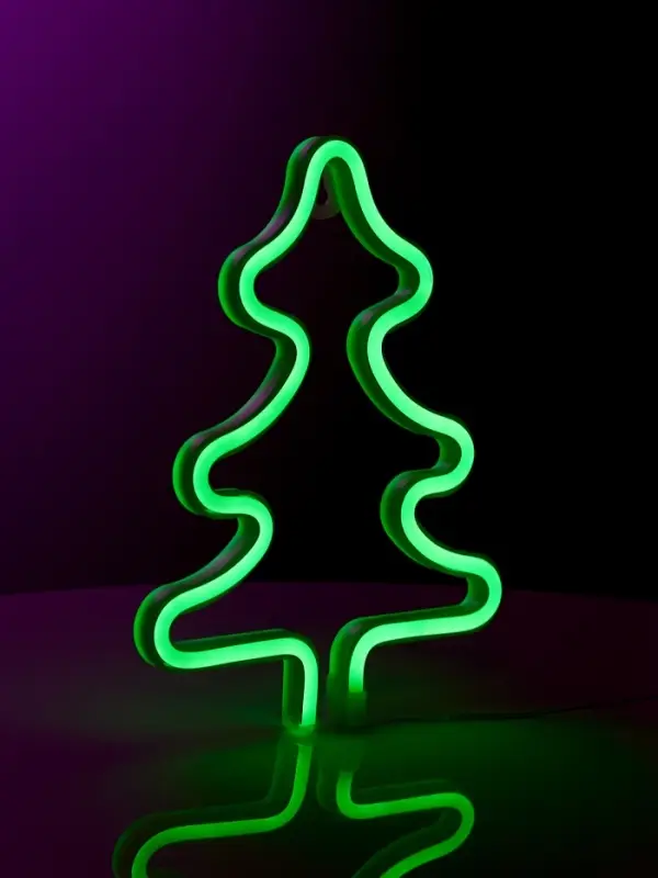 Неоновая вывеска &laquo;Ёлка&raquo; 19x25 см, от батареек ААх3, USB, свечение зелёное
