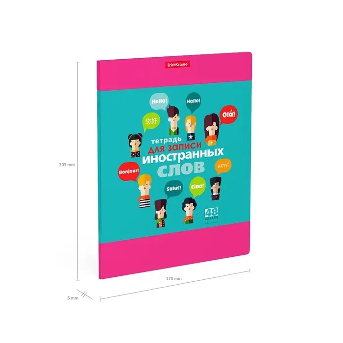 Тетрадь для записи иностранных слов ErichKrause. Hello, А5+, 48 листов, в линейку, три столбца, обложка из мелованного картона, блок офсет, МИКС