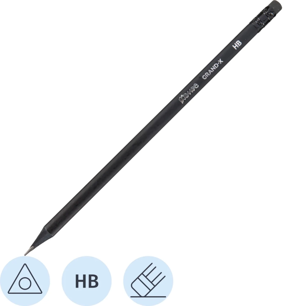 Карандаш чернографитный Комус Grand-X HB, ласт, трехгр черное дерево черный