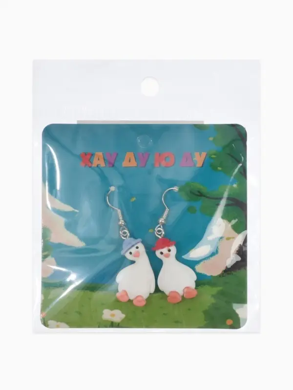Серьги ассорти &laquo;Радость&raquo;, гуси в шапках, цветные в серебре