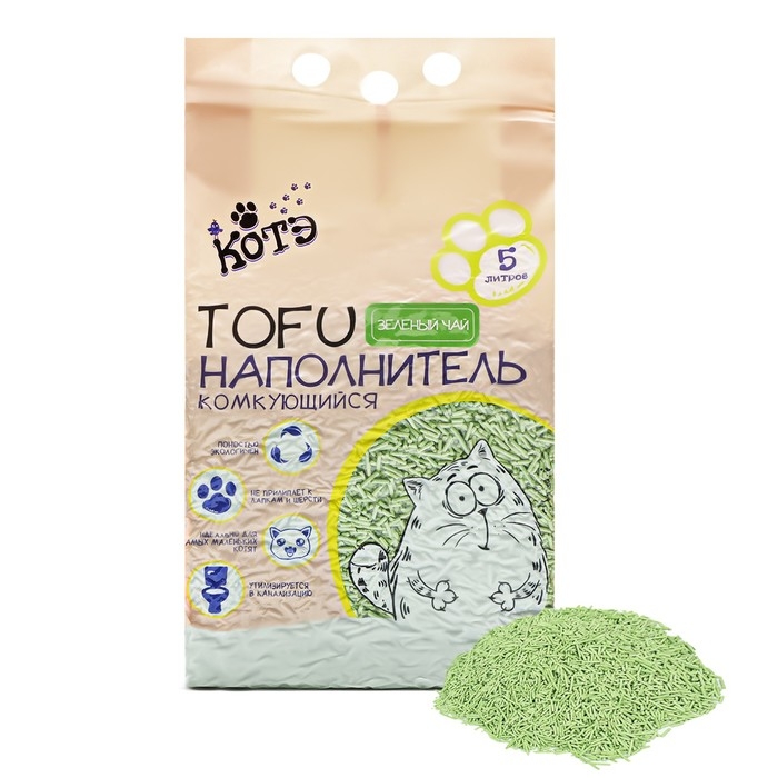Наполнитель тофу Наполнитель тофу "Котэ", впитываемость 5 л, зелёный чай
