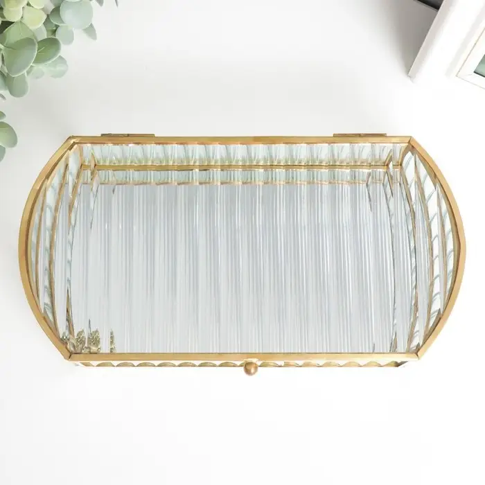 Шкатулка стекло с металлическим каркасом "Волны" золото 5,5х13,5х24,5 см