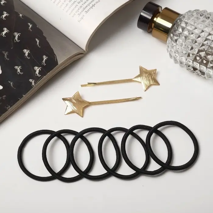 Набор для волос Набор для волос "Лиора" (8 резинок, 2 невидимки 6 см) звёздочки, чёрно-золотой
