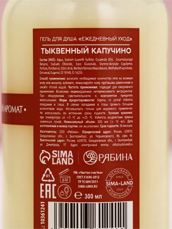 Гель для душа ЧИСТОЕ СЧАСТЬЕ, 300 мл, аромат тыквенный капучино, Новый Год