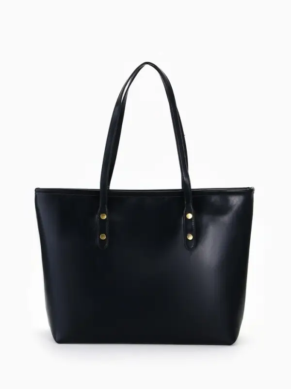 Сумка-шопер женская на молнии, размер 30.5&times;12&times;27 см, однотонная, чёрная