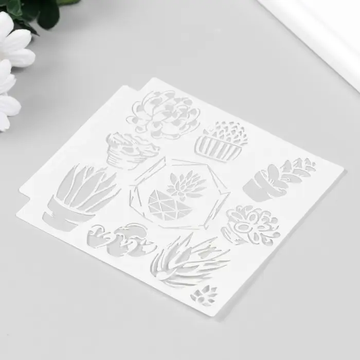 Трафарет пластик "Суккуленты в горшочках" 13х13 см