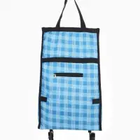 Сумка хозяйственная складная на липучке, 2 колеса, наружный карман, 32&times;13&times;52 см, голубая