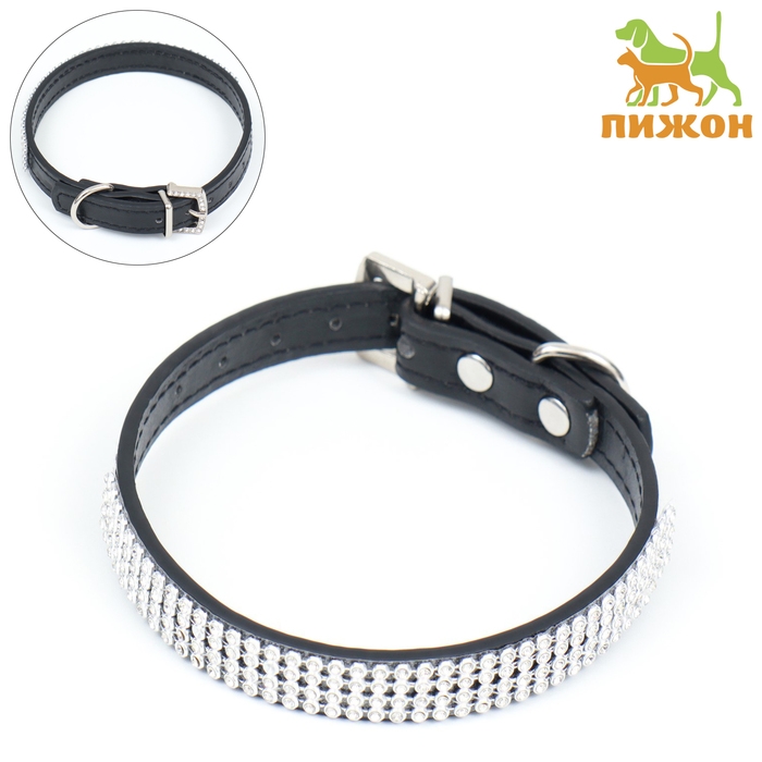 Ошейник со стразами в 4 ряда и стразы на пряжке, 38 х 1,5 см, ОШ 26-33, чёрный Ошейник со стразами в 4 ряда и стразы на пряжке, 38 х 1,5 см, ОШ 26-33, чёрный
