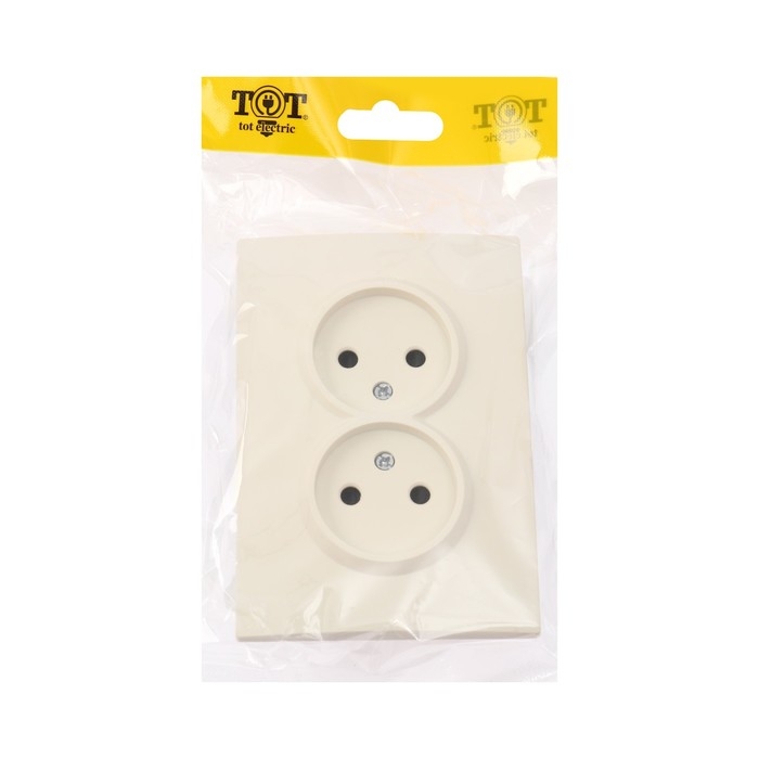 Розетка двухместная TOT Elegant, 10 А, скрытая, без з/к, бежевая Розетка двухместная TOT Elegant, 10 А, скрытая, без з/к, бежевая