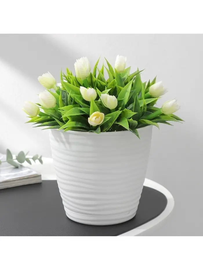 Горшок для цветов с поддоном Saffron, 1.5 л, d=14.6 см, h=13.5 см, пластиковый, белый