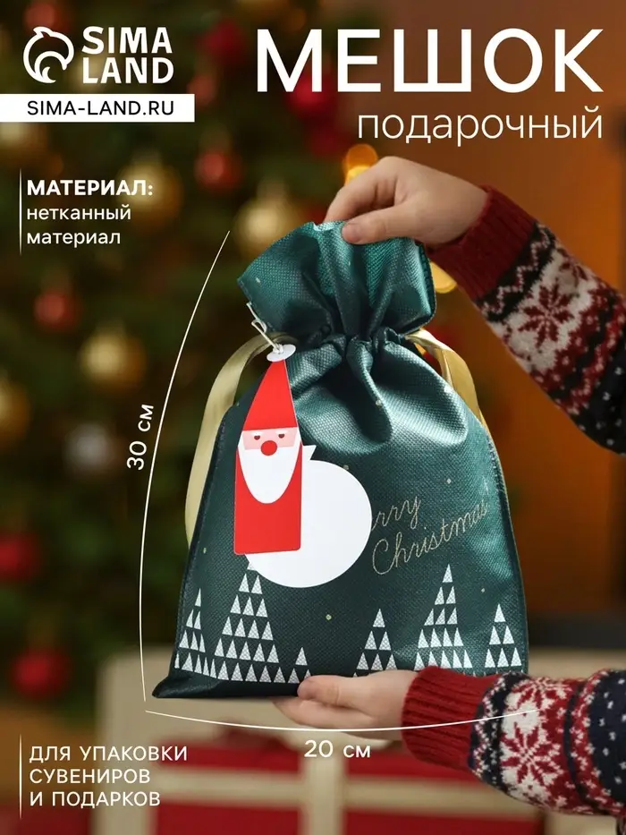 Мешок подарочный новогодний &laquo;Волшебный лес&raquo; зелёный, 20&times;30 см