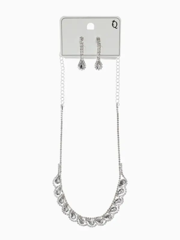 Набор 2 предмета: серьги, колье &laquo;Листопад&raquo;, капли, белый в серебре, 45 см