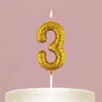 Свеча для торта, цифра, блестящая «3», золото, 9,5 х 4 см