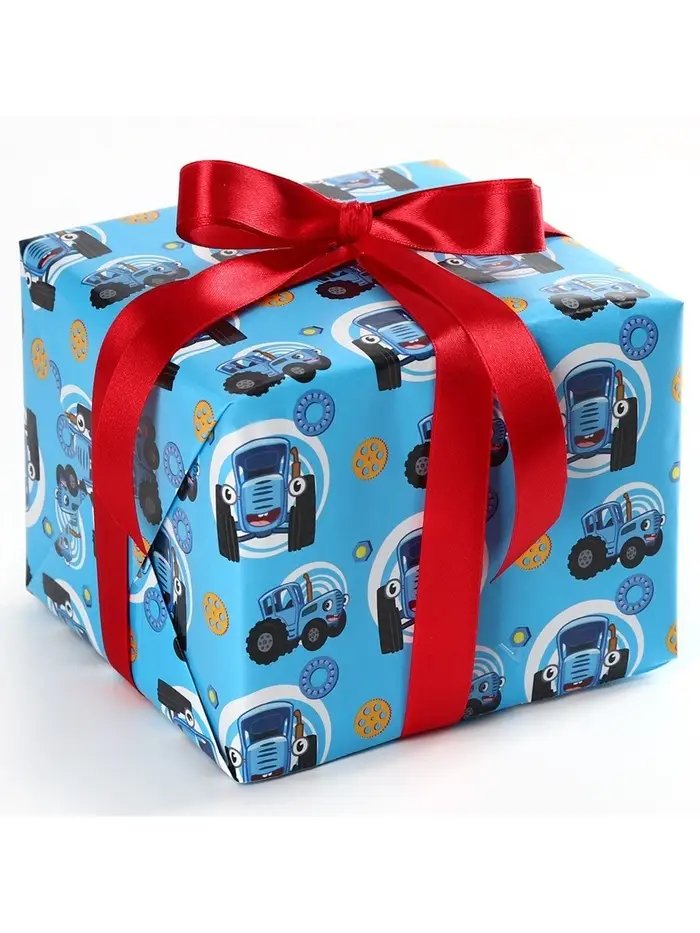 Упаковочная бумага, 70х100 см, Синий трактор