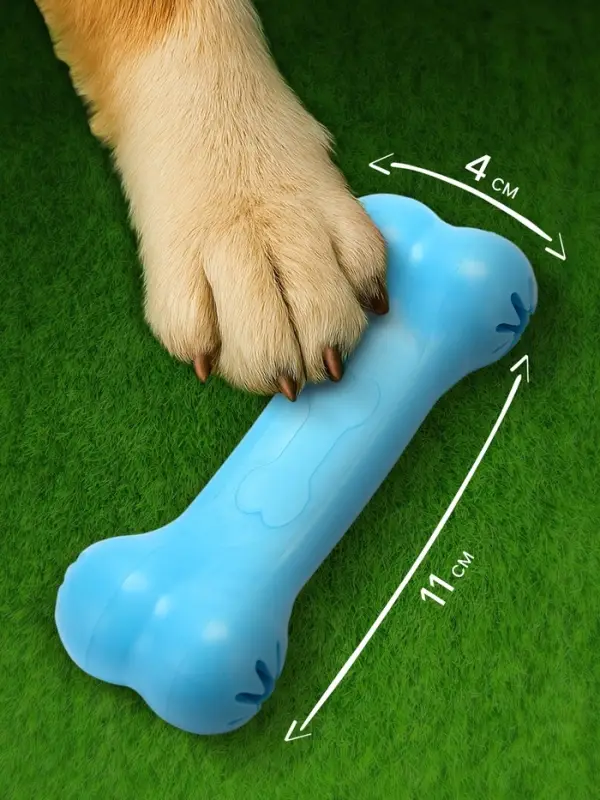 Жевательная игрушка для собак &laquo;Вкусная кость&raquo;, 11 см, с отверстиями для лакомств, TPR, голубая