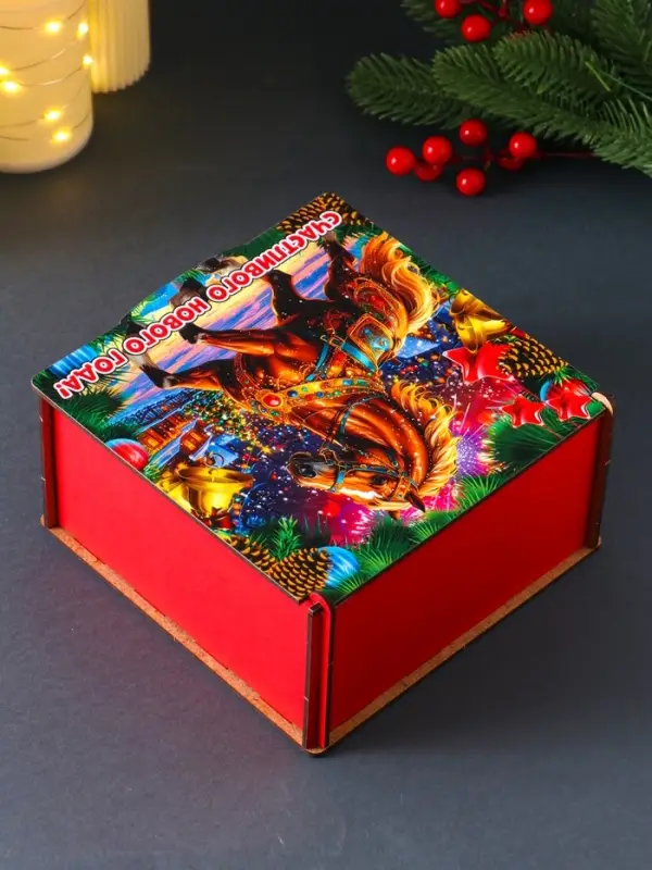 Короб сувенирный, новогодний, подарочный №4 "С Новым Годом" 18х18х9,5 см