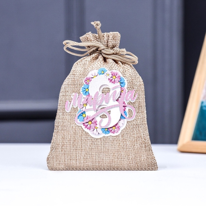 Мешок подарочный с термонаклейкой "8 марта" 10 x 14 см  набор 5шт 9924383