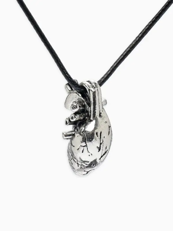 Кулон на шнурке &laquo;Анатомия&raquo;, сердце, цвет чернёное серебро на чёрном шнурке, 43 см
