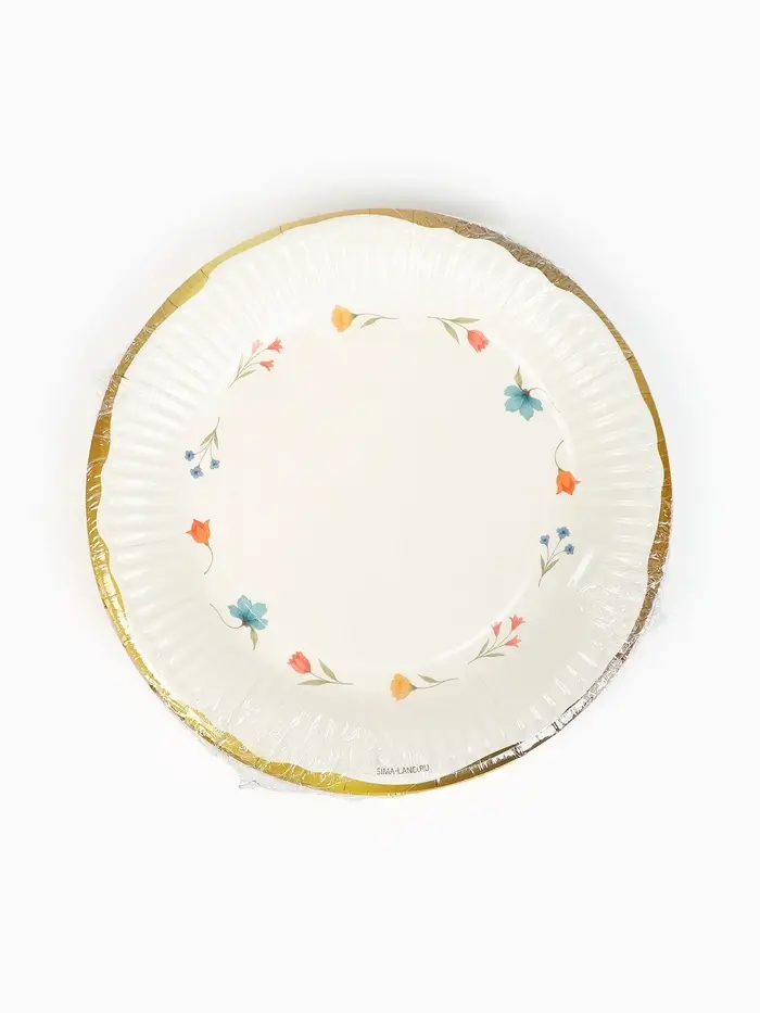 Тарелка одноразовая бумажная «Керамика с цветами», 18 см