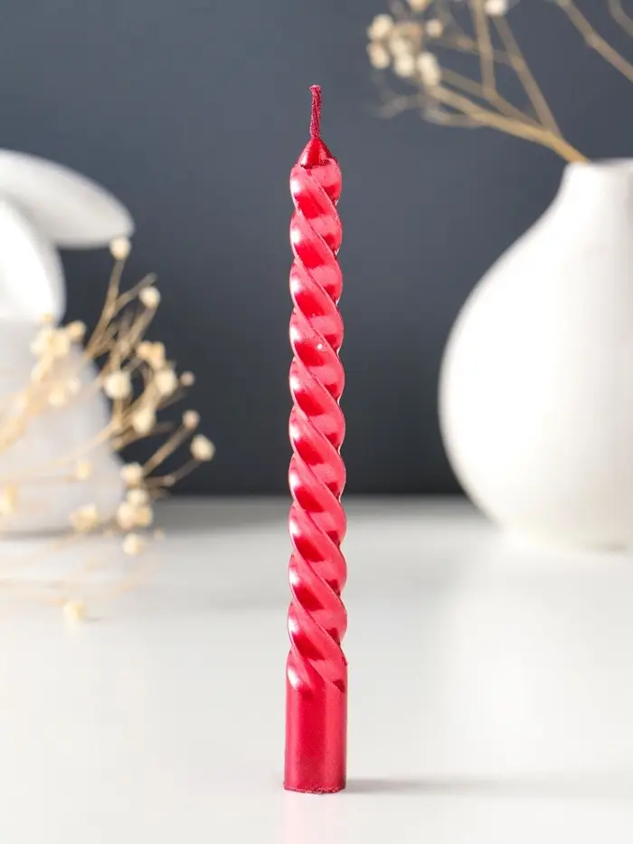 Набор свечей витых, 1.5&times;15 см, 3 шт., рубиновые