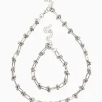 Набор 2 пред-а: цепь,браслет медь "Узел" 20/40+удл, цвет серебро