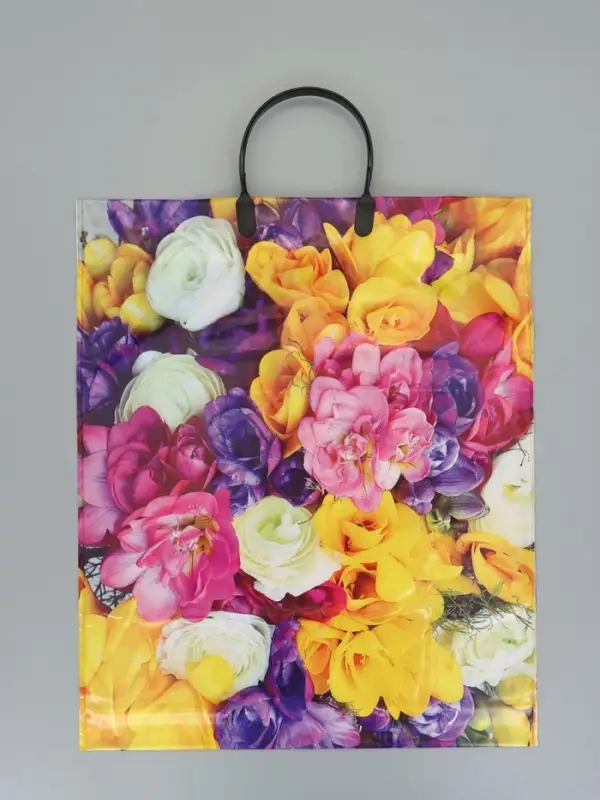 Пакет "Весенний букет", полиэтиленовый с пластиковой ручкой, 38 х 45 + 3 см, 90 мкм