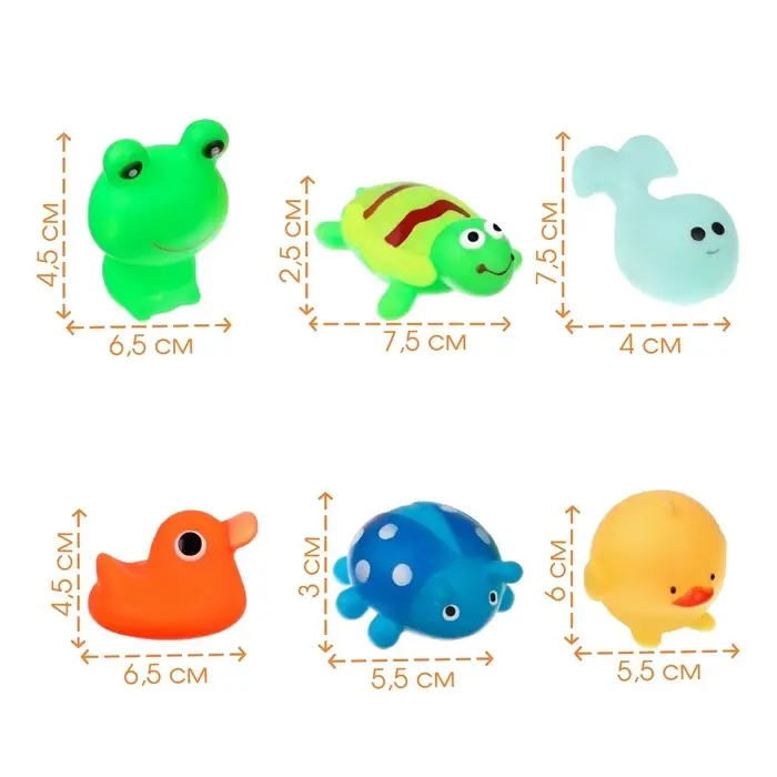 Резиновые игрушки для ванны Крошка Я &laquo;Весёлые животные&raquo;, с пищалкой, в наборе 6 шт.