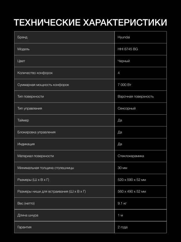 Индукционная варочная поверхность HHI 6745 BG черный