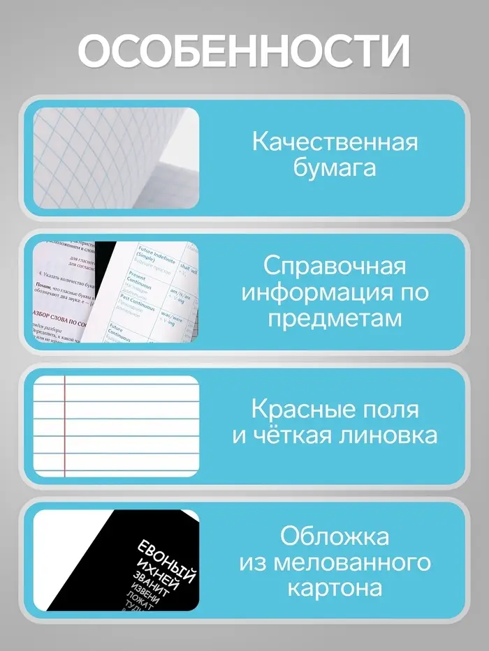 Предметная тетрадь по русскому языку Calligrata &laquo;На Чёрном&raquo;, 48 листов, в линейку, со справочным материалом, обложка из мелованного картона