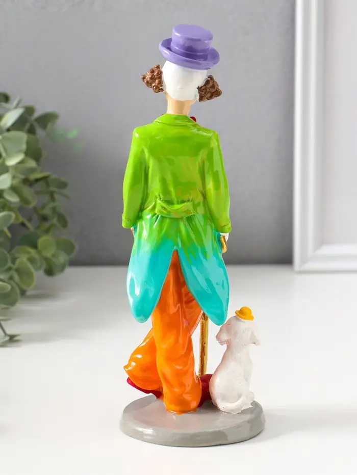 Сувенир полистоун "Клоун с тростью и пёсиком" яркий разноцветный 23 см