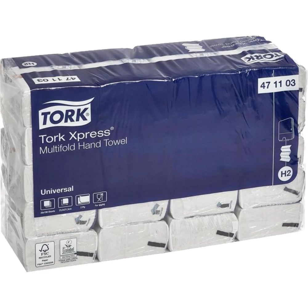 Полотенца бумажные д/держ.Tork Univer H2 2сл.190л*20пач/уп 471103