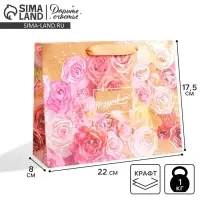 Пакет подарочный крафтовый, упаковка, &laquo;Поздравляю&raquo;, 22 х 17.5 х 8 см