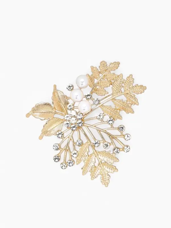 Брошь &laquo;Папоротник&raquo;, белая в золоте
