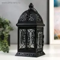 Подсвечник металл, стекло на 1 свечу "Фонарик. Фес" чёрная 21,5х9,7х9,7 см