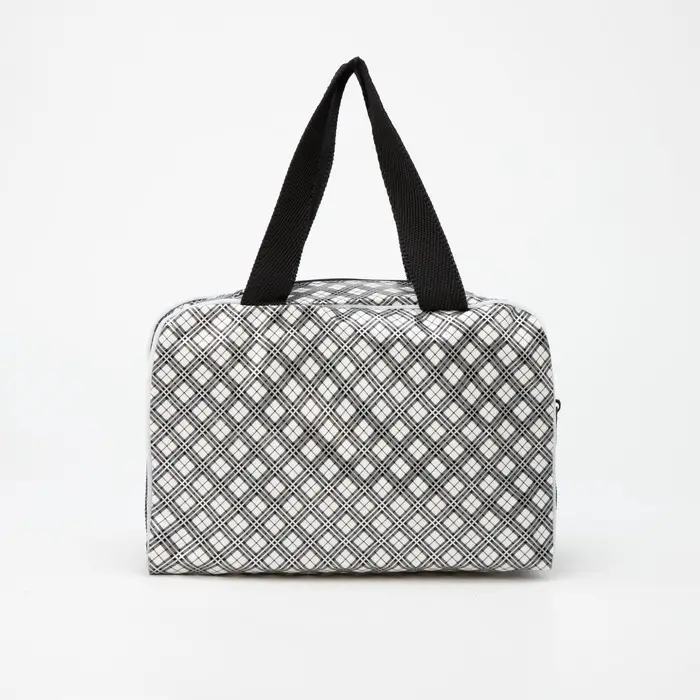 Косметичка-сумка на молнии с сеткой, с ручками, с принтом, молочная