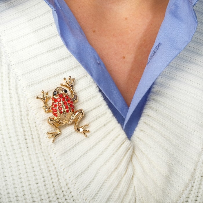 Брошь «Лягушка» путешественница, цвет красный в золоте Брошь «Лягушка» путешественница, цвет красный в золоте