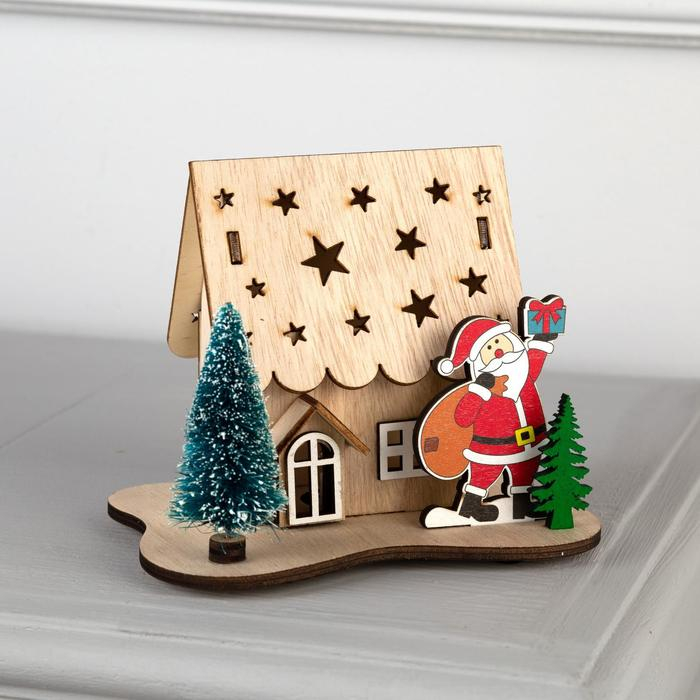 Светодиодная фигура «Дом с Дедом Морозом» 11 × 15 × 3 см, дерево, батарейки LR41х3 (в комплекте), свечение тёплое белое Светодиодная фигура «Дом с Дедом Морозом» 11 × 15 × 3 см, дерево, батарейки LR41х3 (в комплекте), свечение тёплое белое