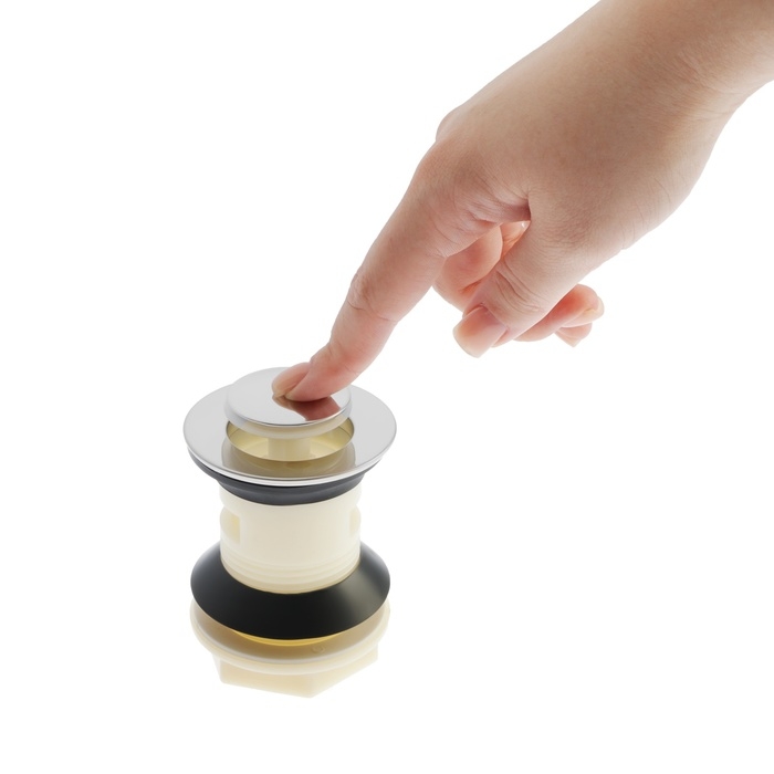 Донный клапан ZEIN BP3, корпус пластик, малая кнопка, нержавеющая сталь, с переливом Донный клапан ZEIN BP3, корпус пластик, малая кнопка, нержавеющая сталь, с переливом