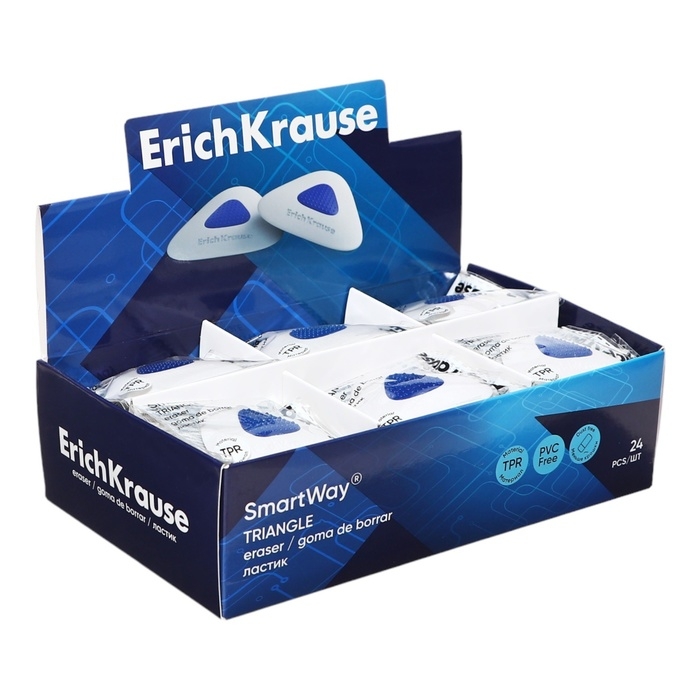 Ластик с держателем ErichKrause  Ластик с держателем ErichKrause "SmartWay Triangle", треугольный, средней жёсткости, гипоаллергенный, в пакете с европодвесом