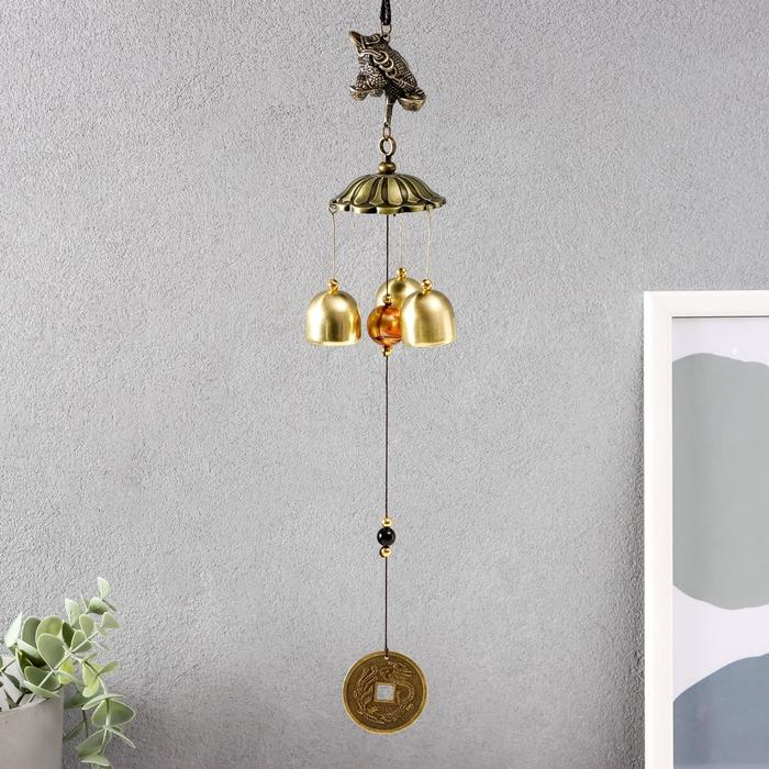 Музыка ветра металл Музыка ветра металл "Денежная жаба с монетой" 3 колокольчика 34х5,6х5,6 см