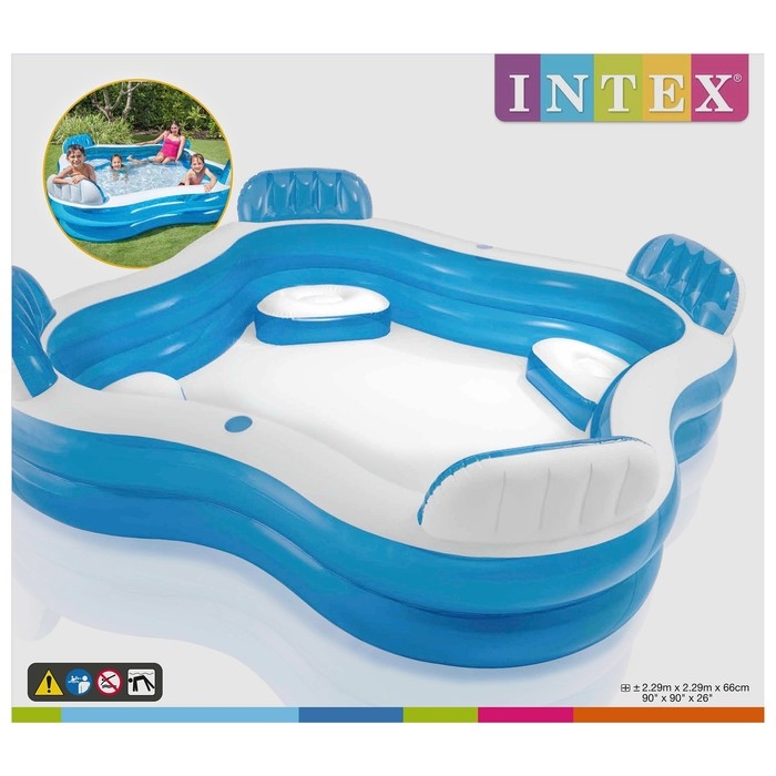 Бассейн надувной «Семейный», с 4 сиденьями, 229 х 229 х 66 см, от 3 лет, 56475NP INTEX Бассейн надувной «Семейный», с 4 сиденьями, 229 х 229 х 66 см, от 3 лет, 56475NP INTEX