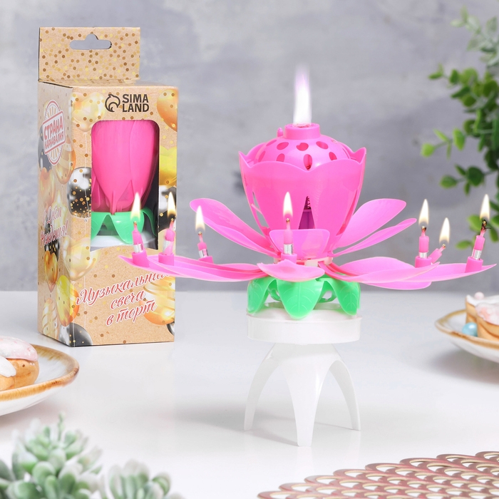 Свеча для торта музыкальная  Свеча для торта музыкальная "Тюльпан", крутящаяся, розовая, 14,5×6 см