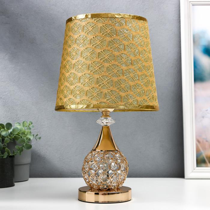 Лампа настольная  Лампа настольная "Блеск" 220V E27 переключатель, диоды золотая 41х26х26 см RISALUX