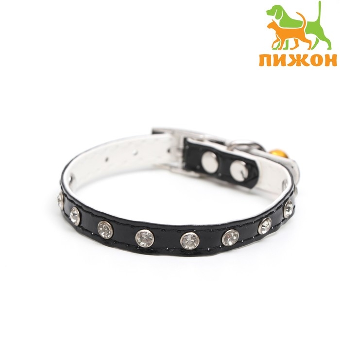 Ошейник с круглыми стразами, 28 х 1 см, ОШ 21-25 см, искусств. кожа, чёрный Ошейник с круглыми стразами, 28 х 1 см, ОШ 21-25 см, искусств. кожа, чёрный