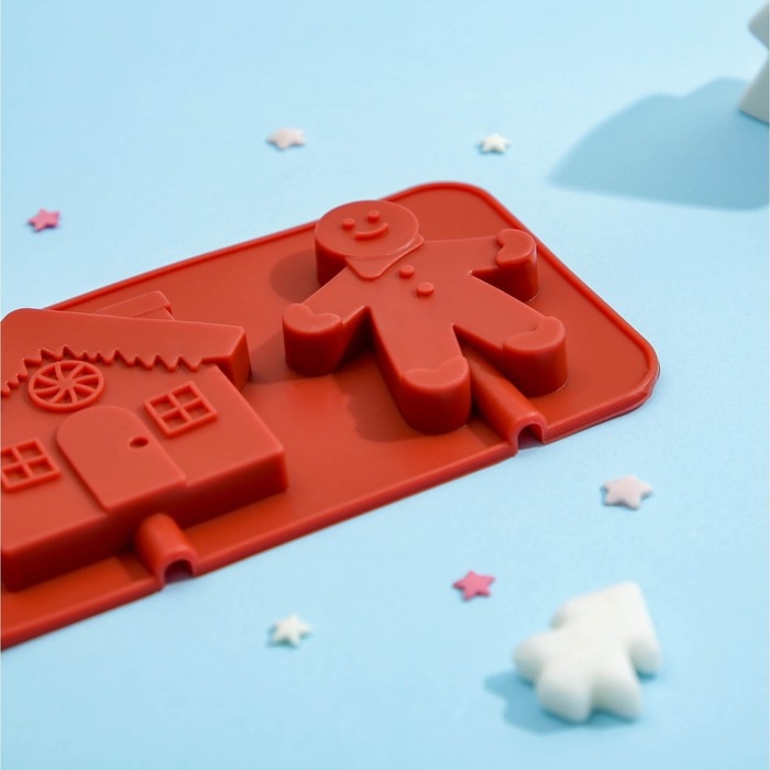 Форма для леденцов новогодняя Доляна «Дом для имбирного пряника», силикон, 31×9 см, 4 ячейки, с палочками, цвет МИКС Форма для леденцов новогодняя Доляна «Дом для имбирного пряника», силикон, 31×9 см, 4 ячейки, с палочками, цвет МИКС