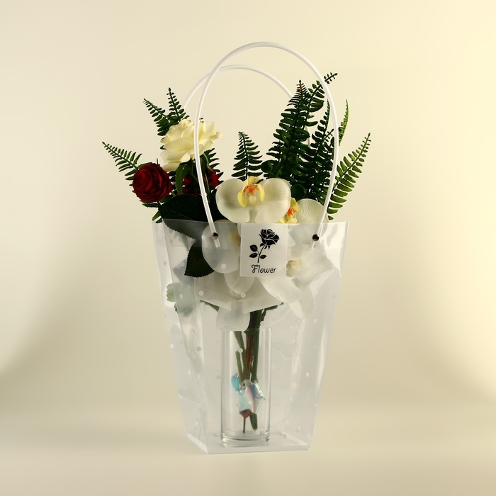 Сумка для цветов прозрачная,  Сумка для цветов прозрачная, "Горошек", влагостойкая, 26х24х12 см