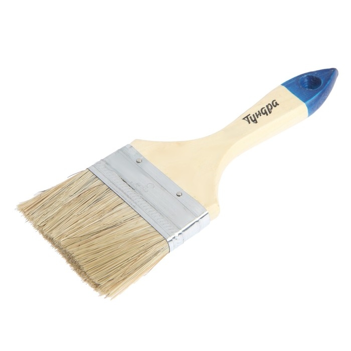 Кисть плоская ТУНДРА, натуральная щетина, деревянная рукоятка, 3 Кисть плоская ТУНДРА, натуральная щетина, деревянная рукоятка, 3", 75 мм