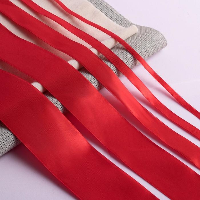 Набор атласных лент, 5 шт, размер лент: 6/10/20/40/50 мм × 23 ± 1 м, цвет красный Набор атласных лент, 5 шт, размер лент: 6/10/20/40/50 мм × 23 ± 1 м, цвет красный