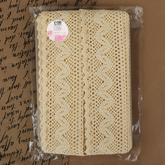 Кружево вязаное, 60 мм × 10 ± 1 м, цвет бежевый Кружево вязаное, 60 мм × 10 ± 1 м, цвет бежевый