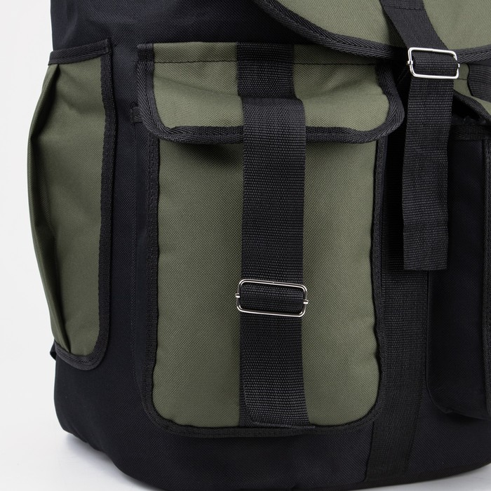 Рюкзак туристический на шнурке, 55 л, 4 наружных кармана, «ЗФТС», цвет чёрный/хаки Рюкзак туристический на шнурке, 55 л, 4 наружных кармана, «ЗФТС», цвет чёрный/хаки